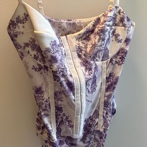 FREE PEOPLE Corset Bodysuit in White and Purple